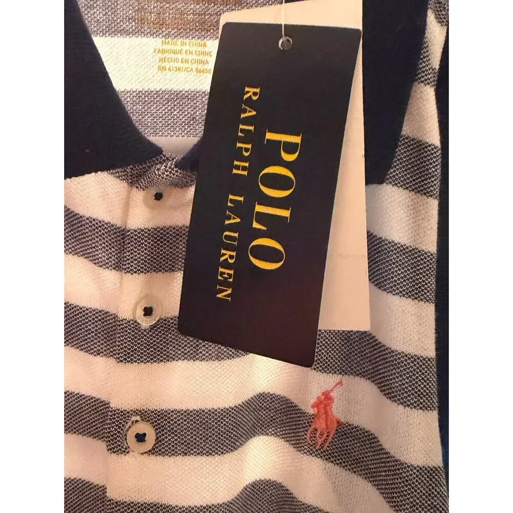 NWT Ralph Lauren Navy White Striped Sleeveless Polo Lace Pink pony Size XL 16